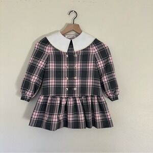 Girl's 5T Tartan Plaid Bib Collar Dress Delicate Peplum Coquette Girl